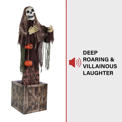Haunted Hill Farm Animatronic Skeleton in a Box Scary Halloween Decoration (HHSKEL-14FLSA)