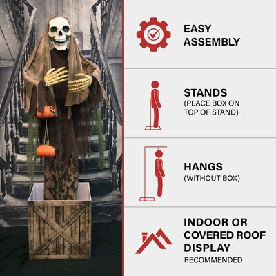 Haunted Hill Farm Animatronic Skeleton in a Box Scary Halloween Decoration (HHSKEL-14FLSA)