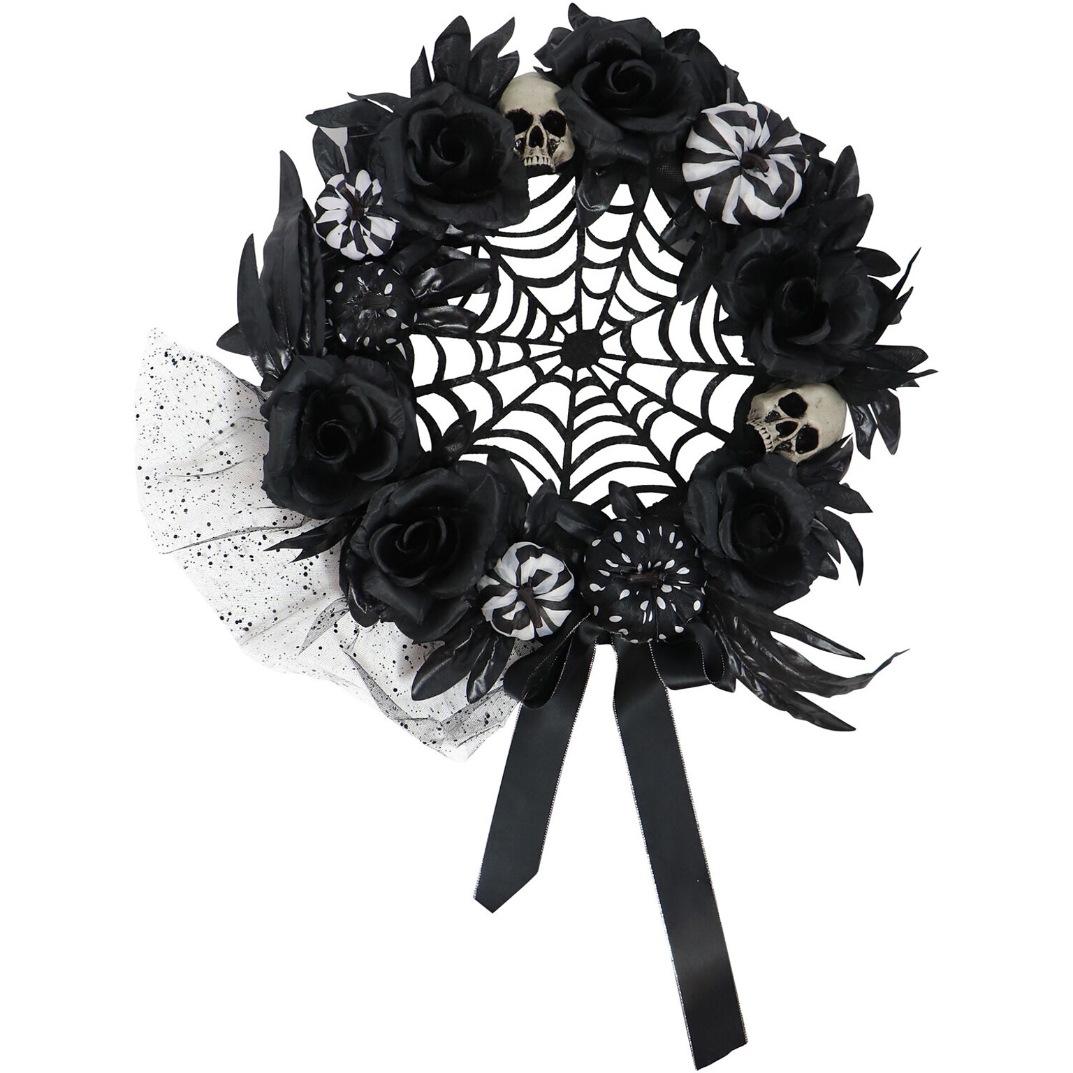 Haunted Hill Farm 15 Black & White Floral Wreath (HHSPD-2WRTH)