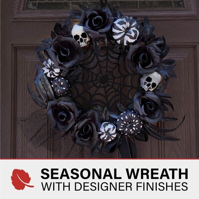 Haunted Hill Farm 15 Black & White Floral Wreath (HHSPD-2WRTH)