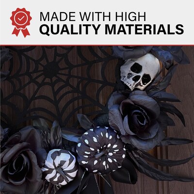 Haunted Hill Farm 15" Black & White Floral Wreath (HHSPD-2WRTH)