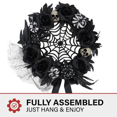 Haunted Hill Farm 15" Black & White Floral Wreath (HHSPD-2WRTH)