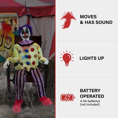 Haunted Hill Farm Motion-Activated Thrashing Clown with a Meat Cleaver (HHSTCLOWN-3FLSA)