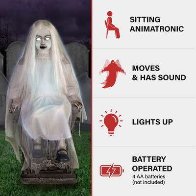 Haunted Hill Farm Motion-Activated Talking Sitting Tombstone Girl (HHSTMBGRL-1FLSA)