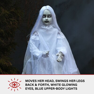 Haunted Hill Farm Motion-Activated Talking Sitting Tombstone Girl (HHSTMBGRL-1FLSA)