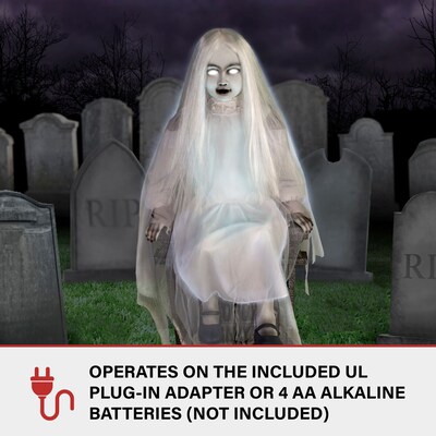 Haunted Hill Farm Motion-Activated Talking Sitting Tombstone Girl (HHSTMBGRL-1FLSA)