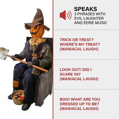 Haunted Hill Farm Motion-Activated Talking Smiling Jack the Sitting Scarecrow (HHSTPUMP-1FLSA)