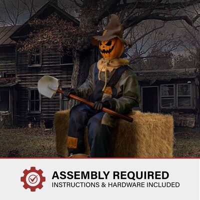 Haunted Hill Farm Motion-Activated Talking Smiling Jack the Sitting Scarecrow (HHSTPUMP-1FLSA)