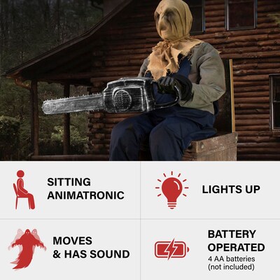 Haunted Hill Farm Motion Activated Chainsaw Rusty Indoor or Covered Outdoor Premium Halloween Decoration (HHSTSCR-1FLSA)