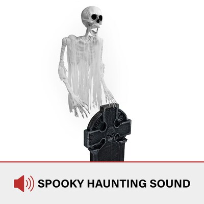 Haunted Hill Farm Motion-Activated Floating Skeleton Ghost Over Tombstone (HHTMBSKEL-2LS)