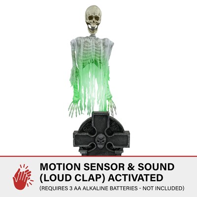 Haunted Hill Farm Motion-Activated Floating Skeleton Ghost Over Tombstone (HHTMBSKEL-2LS)