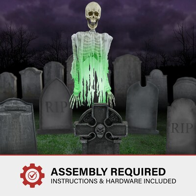 Haunted Hill Farm Motion-Activated Floating Skeleton Ghost Over Tombstone (HHTMBSKEL-2LS)