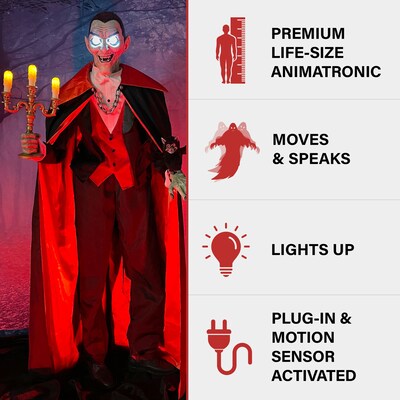 Haunted Hill Farm 5.5 Tall Motion-Activated Talking Vampire Host (HHVAMPHST-1FLSA)
