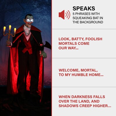 Haunted Hill Farm 5.5' Tall Motion-Activated Talking Vampire Host (HHVAMPHST-1FLSA)