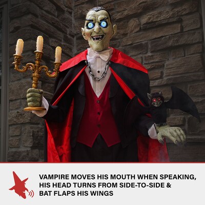 Haunted Hill Farm 5.5' Tall Motion-Activated Talking Vampire Host (HHVAMPHST-1FLSA)