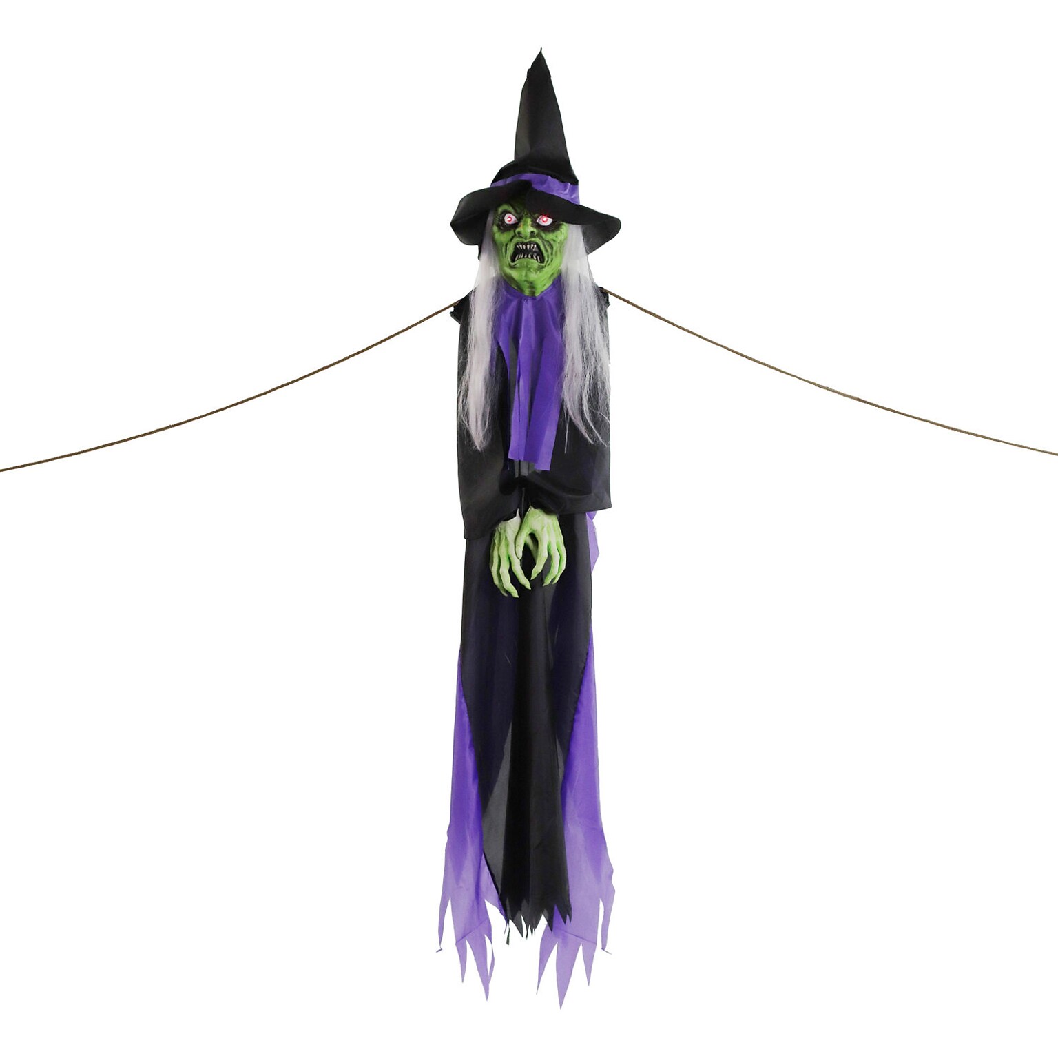 Haunted Hill Farm Talking Witch Tree Hugger with Light-Up Eyes Scary Outdoor Halloween Decoration (HHWITCH-39HLS)