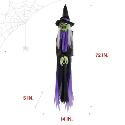 Haunted Hill Farm Talking Witch Tree Hugger with Light-Up Eyes Scary Outdoor Halloween Decoration (HHWITCH-39HLS)