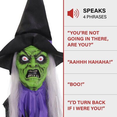 Haunted Hill Farm Talking Witch Tree Hugger with Light-Up Eyes Scary Outdoor Halloween Decoration (HHWITCH-39HLS)