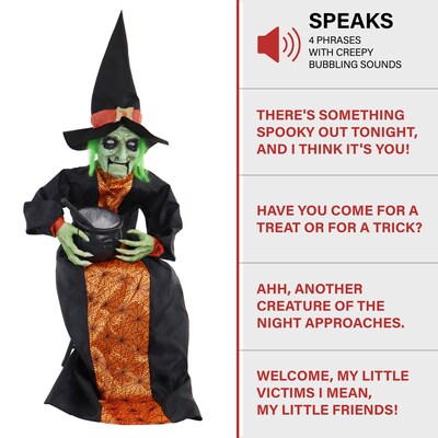 Haunted Hill Farm Animatronic Sitting, Talking Witch (HHWITCH-40FLSA)