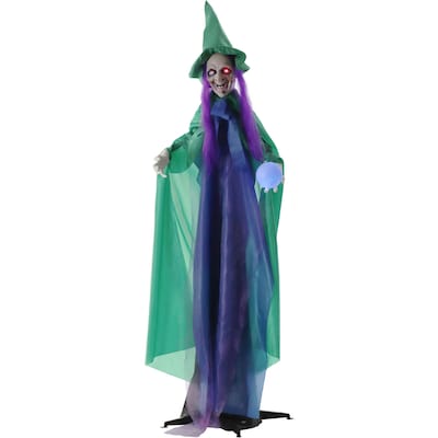 Haunted Hill Farm Animatronic Talking Fortune Teller Witch with Crystal Ball (HHWITCH-42FLSA)