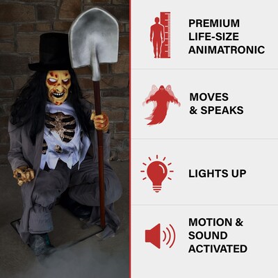 Haunted Hill Farm Motion Activated Talking Crouching Grave Digger (HHGRVDG-1FLSA)