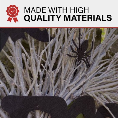 Haunted Hill Farm 15" White Twig Battery-Operated Wreath with LED Lights (HHWRTHBOO-1BR)