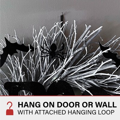 Haunted Hill Farm 15" White Twig Battery-Operated Wreath with LED Lights (HHWRTHBOO-1BR)