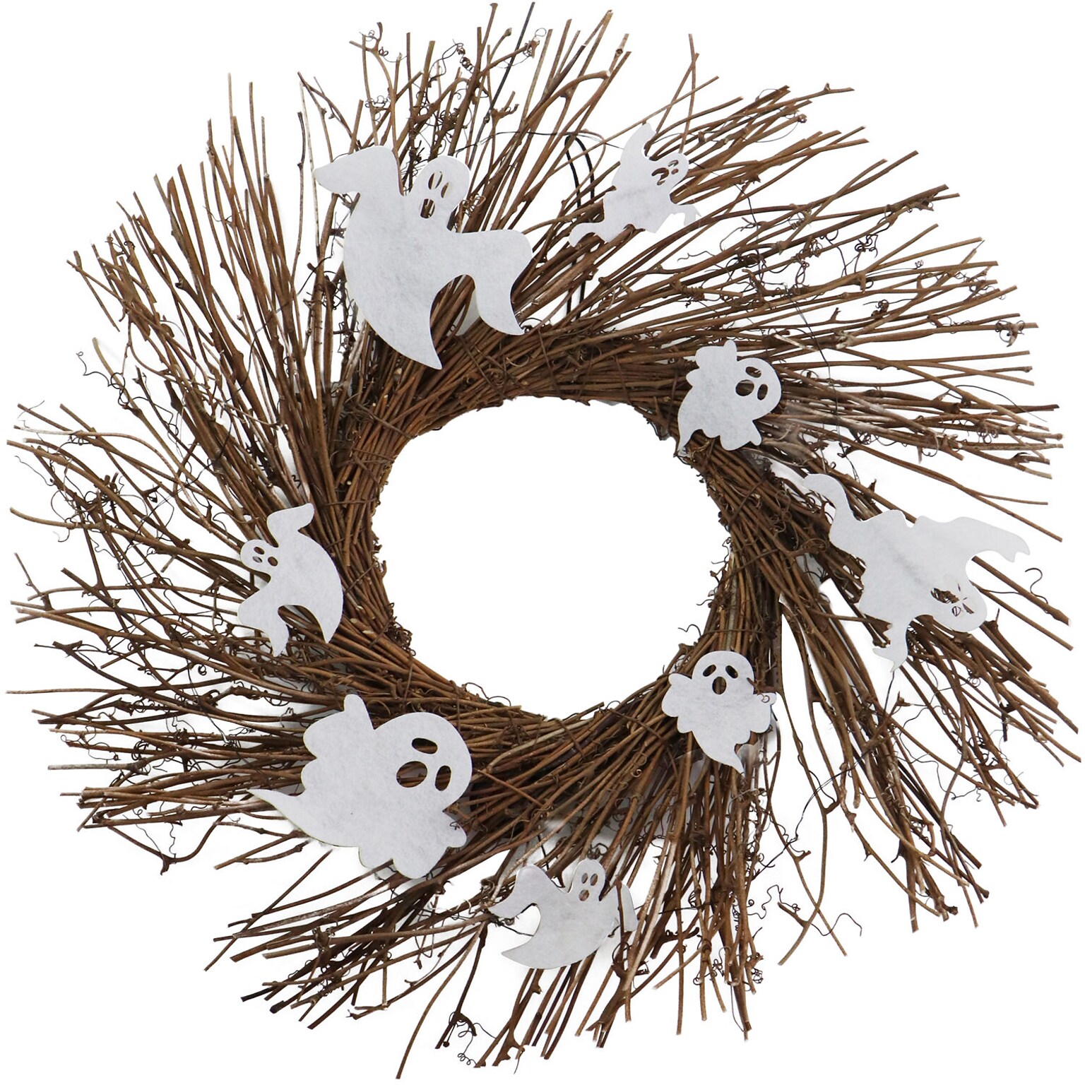 Haunted Hill Farm 20 Battery-Operated Twig Wreath with Lights & Spooky Ghosts (HHWRTHGHST-1BR)