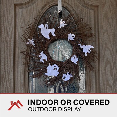 Haunted Hill Farm 20" Battery-Operated Twig Wreath with Lights & Spooky Ghosts (HHWRTHGHST-1BR)