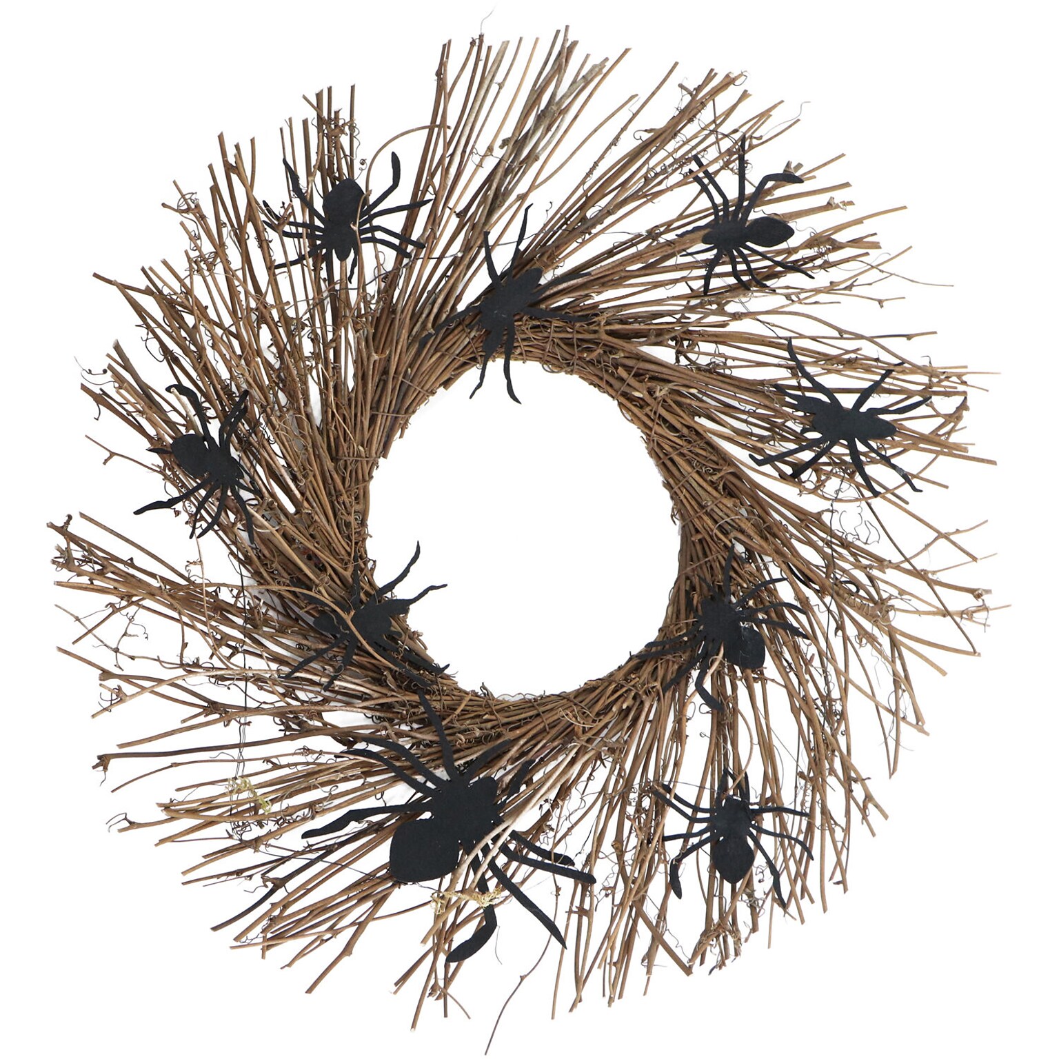 Haunted Hill Farm 20 Battery-Operated Twig Wreath with Lights & Creepy Spiders (HHWRTHSPD-1BR)