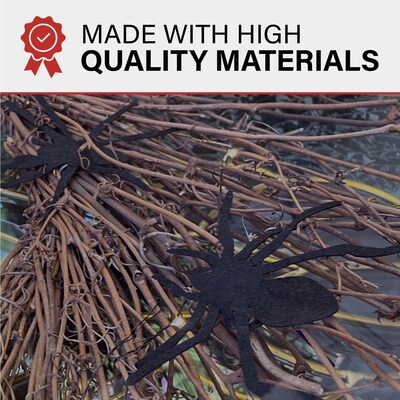 Haunted Hill Farm 20" Battery-Operated Twig Wreath with Lights & Creepy Spiders (HHWRTHSPD-1BR)