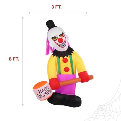 Haunted Hill Farm 8' Tall Pre-lit Clown Inflatable (HICLOWN081-LA)