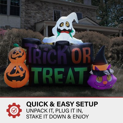 Haunted Hill Farm 8' Wide Pre-lit Trick or Treat Sign Inflatable (HITRCKTRT081-L)