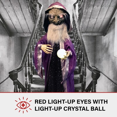 Haunted Hill Farm Animatronic Talking Wizard & Crystal Ball (HHWIZARD-1FLSA)