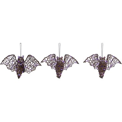 Haunted Hill Farm Battery-Operated Rattan Bats, 3/Set (HHWOOD3BAT-1BR)
