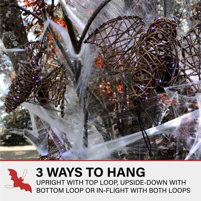 Haunted Hill Farm Battery-Operated Rattan Bats, 3/Set (HHWOOD3BAT-1BR)