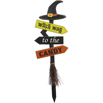 Haunted Hill Farm 32 Witch Way to the Candy Battery-Operated Halloween Decoration (HHWOODBRM-1BL)