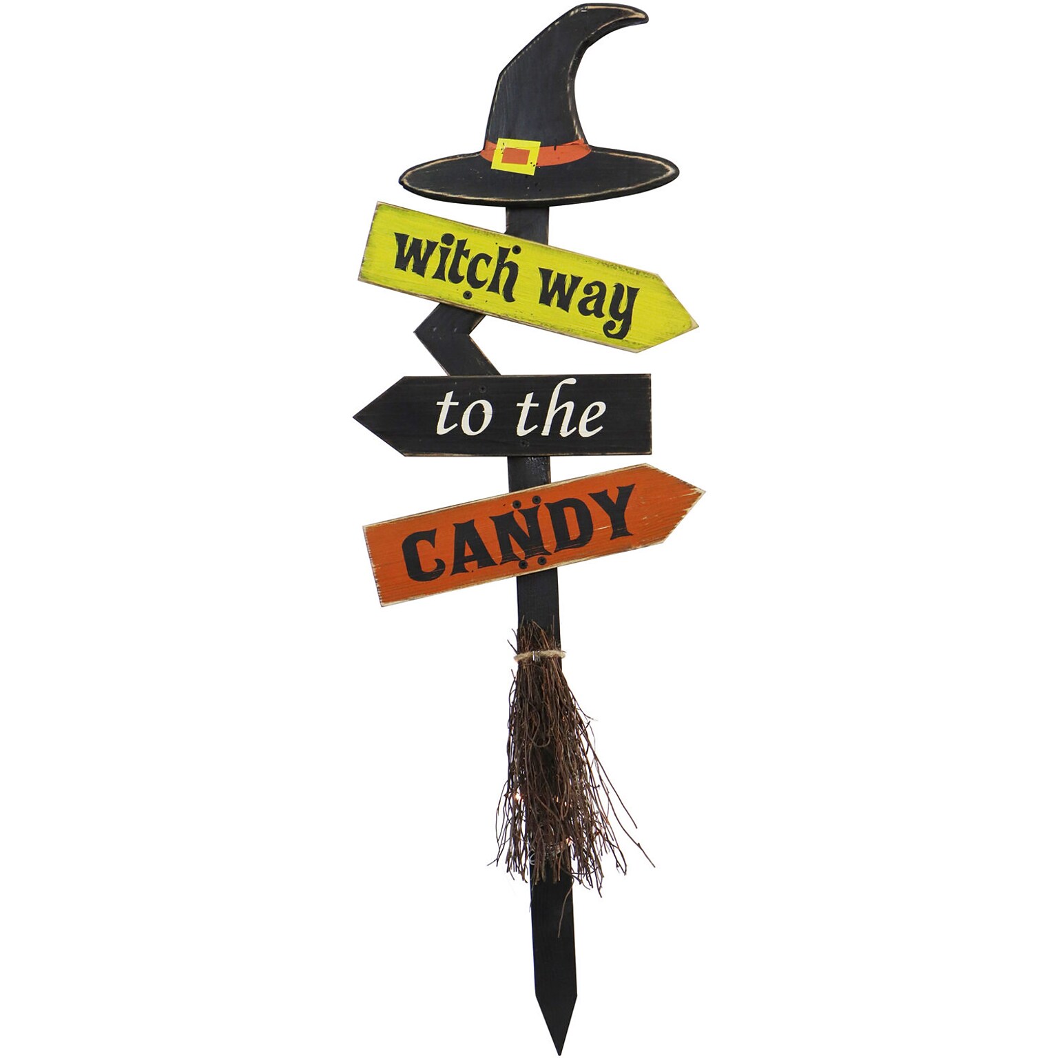 Haunted Hill Farm 32 Witch Way to the Candy Battery-Operated Halloween Decoration (HHWOODBRM-1BL)