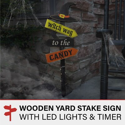 Haunted Hill Farm 32 Witch Way to the Candy Battery-Operated Halloween Decoration (HHWOODBRM-1BL)