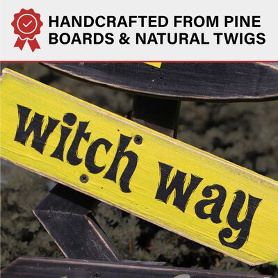 Haunted Hill Farm 32" Witch Way to the Candy Battery-Operated Halloween Decoration (HHWOODBRM-1BL)