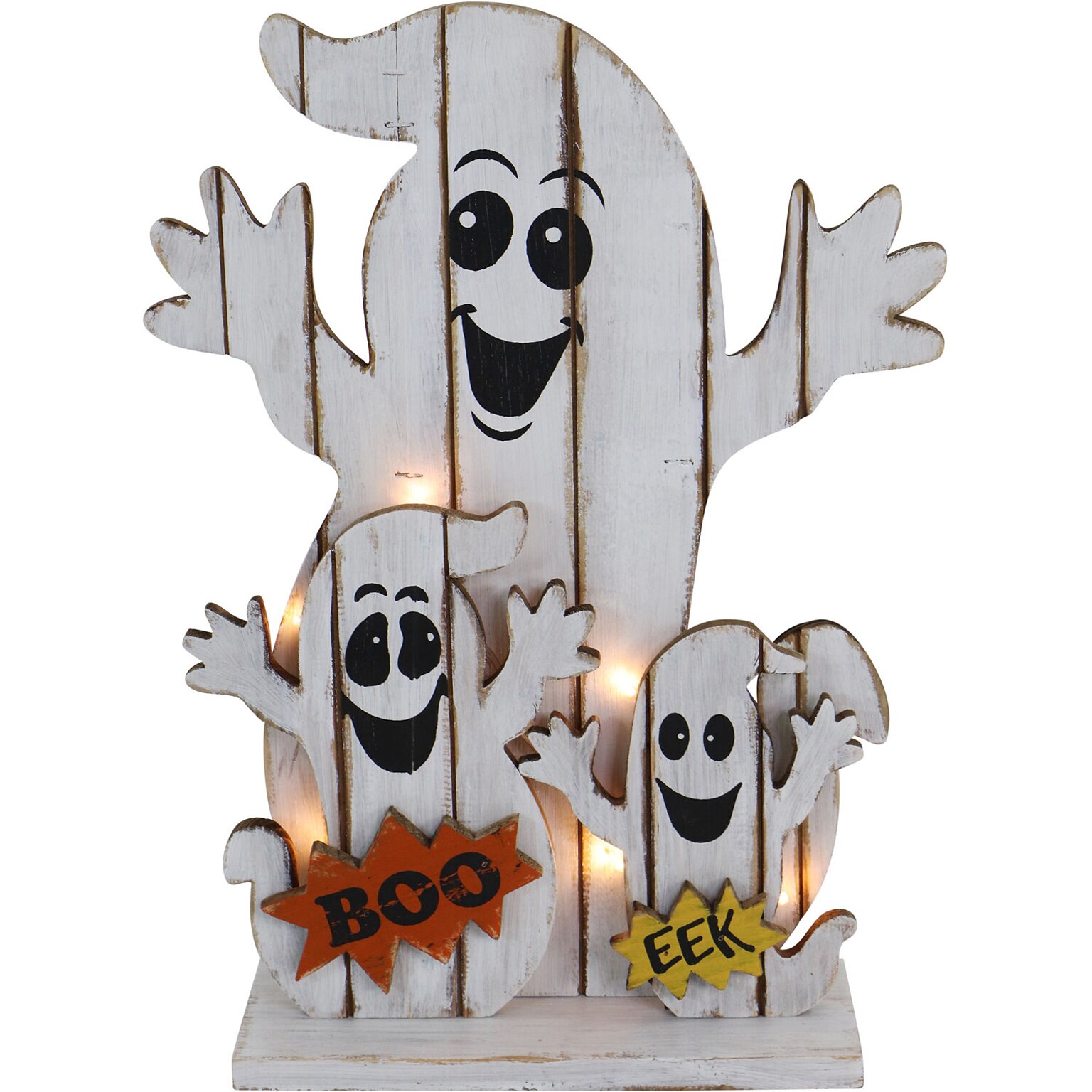 Haunted Hill Farm 16 Ghost Family Battery-Operated Wooden Centerpiece Halloween Decoration (HHWOODGHST-1WH)