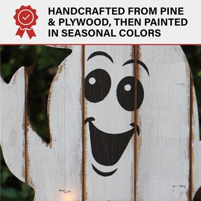 Haunted Hill Farm 16" Ghost Family Battery-Operated Wooden Centerpiece Halloween Decoration (HHWOODGHST-1WH)