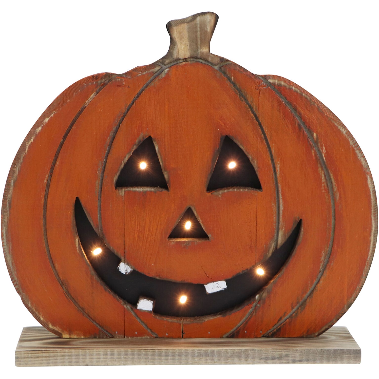 Haunted Hill Farm 13 Short Pumpkin Battery-Operated Wooden Centerpiece Halloween Decoration (HHWOODPMP-1OR)