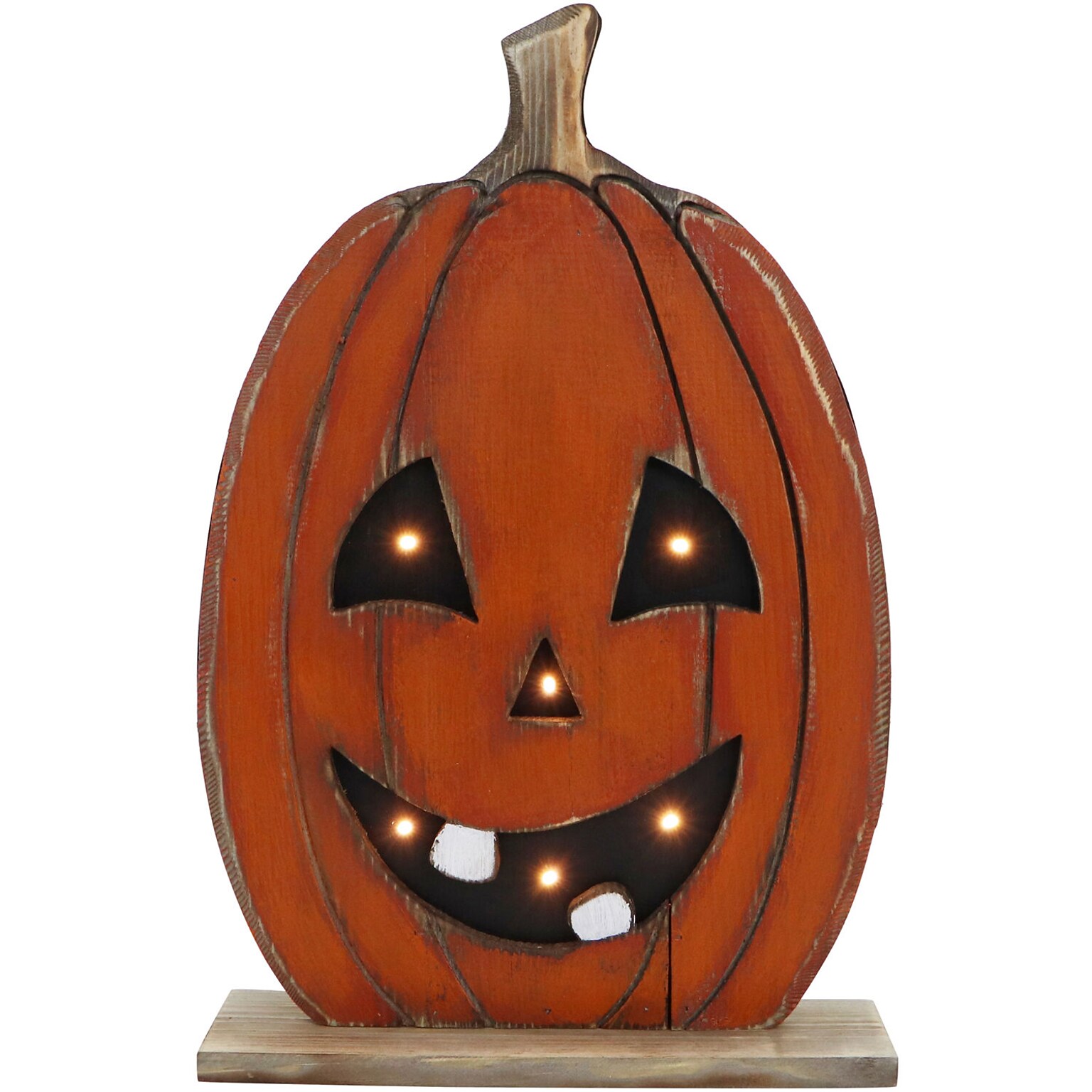Haunted Hill Farm 18 Tall Pumpkin Battery-Operated Wooden Centerpiece Halloween Decoration (HHWOODPMP-1OR1)
