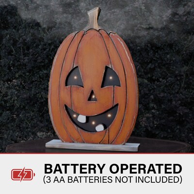 Haunted Hill Farm 18" Tall Pumpkin Battery-Operated Wooden Centerpiece Halloween Decoration (HHWOODPMP-1OR1)