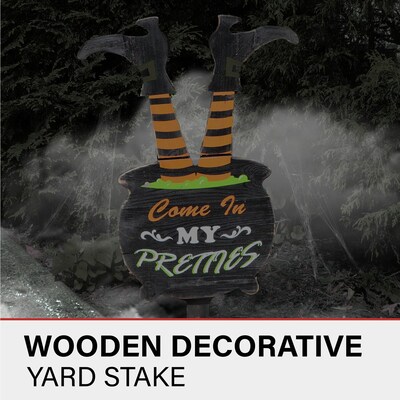 Haunted Hill Farm 24 Come In My Pretties Witchs Cauldron Funny Lawn Art (HHWOODWTCH-0BL)