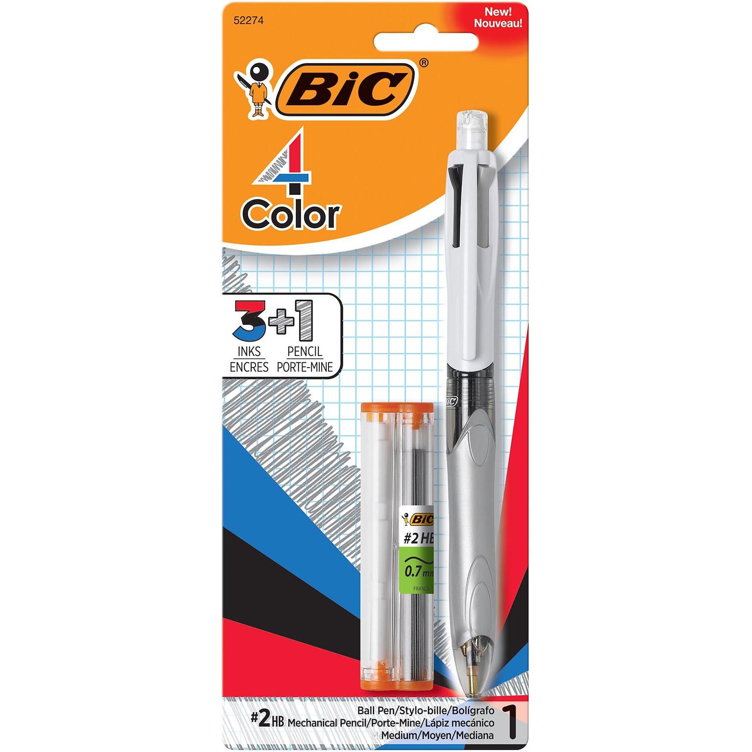 BIC 4 Color Retractable 3+1 Ballpoint Pen and Mechanical Pencil, Medium Point (MMLP1-AST)