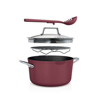 Ninja Foodi NeverStick Aluminum, Stainless Steel 7-quart Premium Set PossiblePot, Cherry Tart, 4 piece (CW202RD)