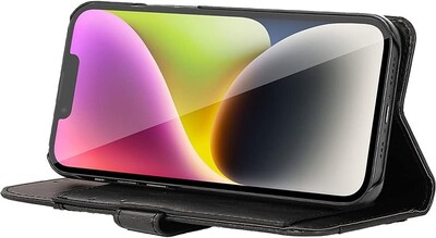 SaharaCase iPhone 14 6.1" Protection Bundle, Folio Wallet Case with Tempered Glass Screen and Camera Protector, Black