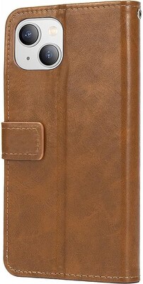 SaharaCase iPhone 14 6.1" Protection Bundle, Folio Wallet Case with Tempered Glass Screen and Camera Protector, Brown